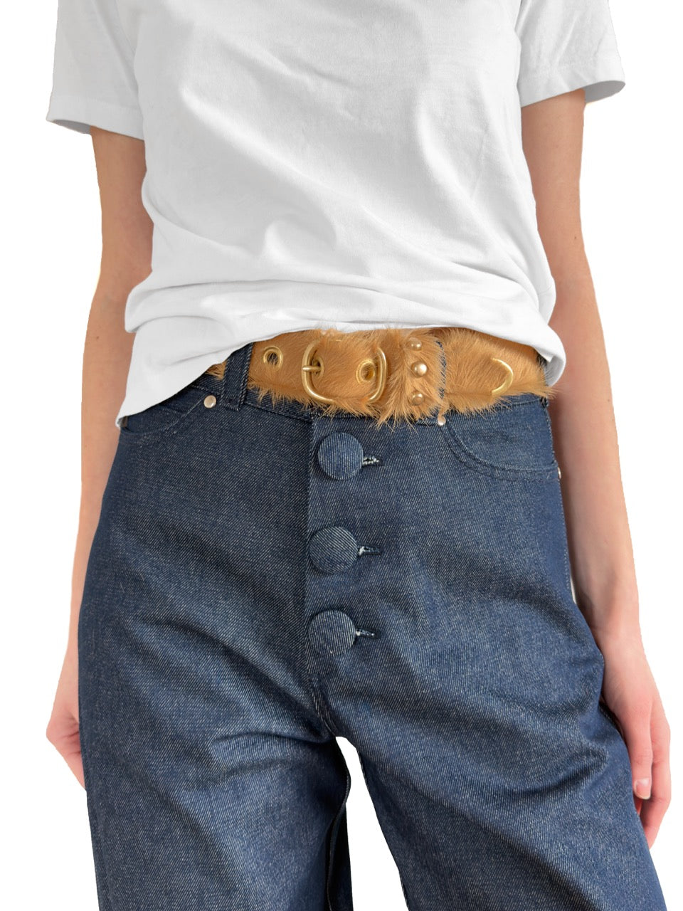 CEINTURE CAMEL EN POILS DE VACHE LONGS