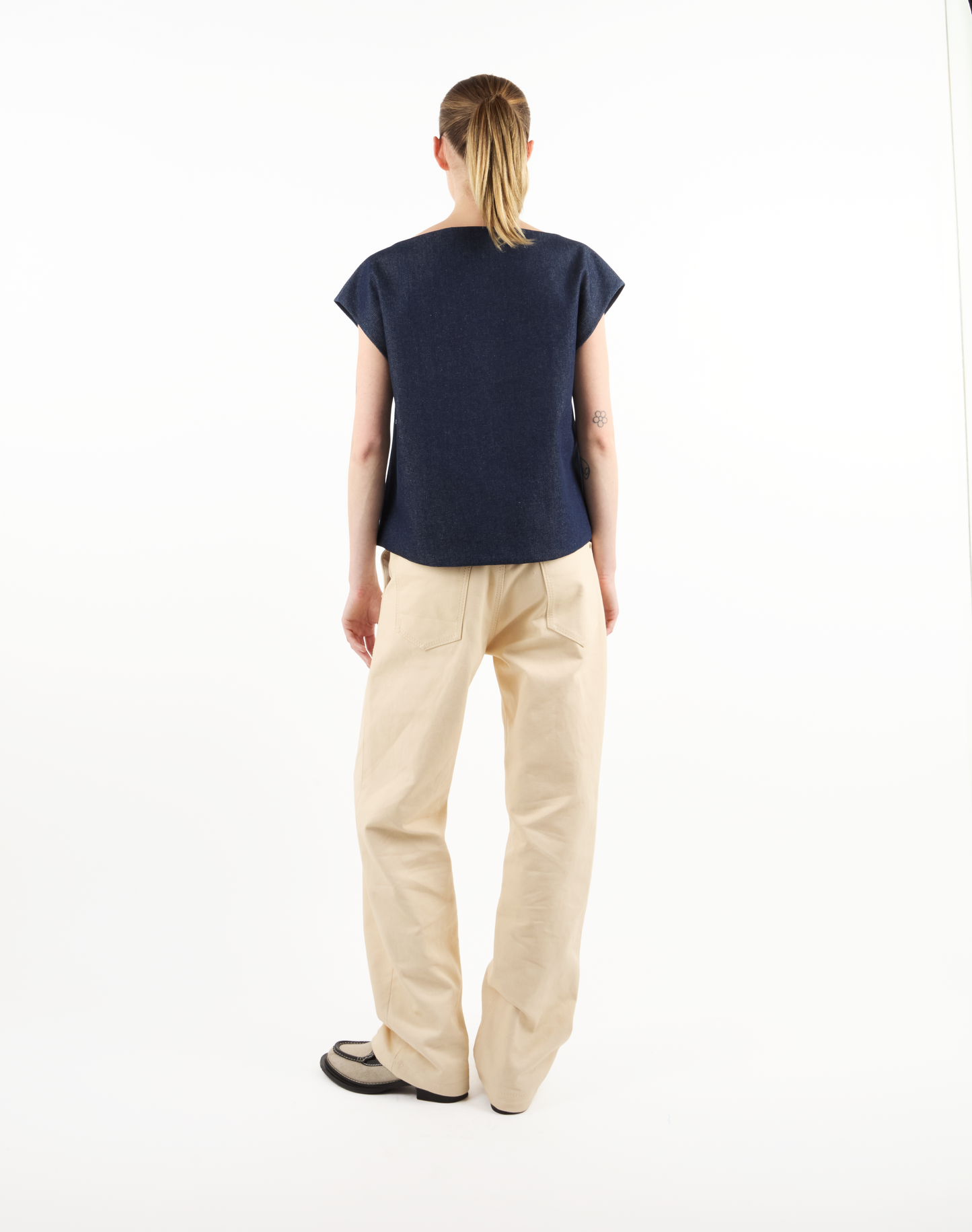 BUTTON FOLD DENIM TOP