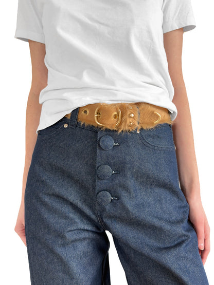 CEINTURE CAMEL EN POILS DE VACHE LONGS