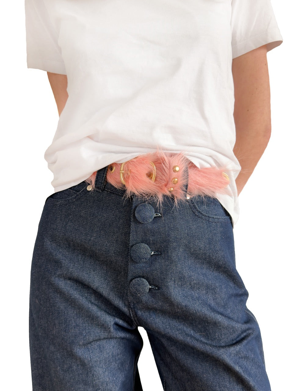 PINK LONG COW HAIR BELT
