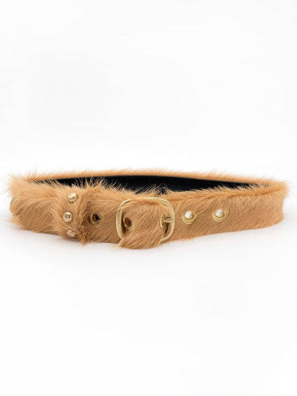 CEINTURE CAMEL EN POILS DE VACHE LONGS