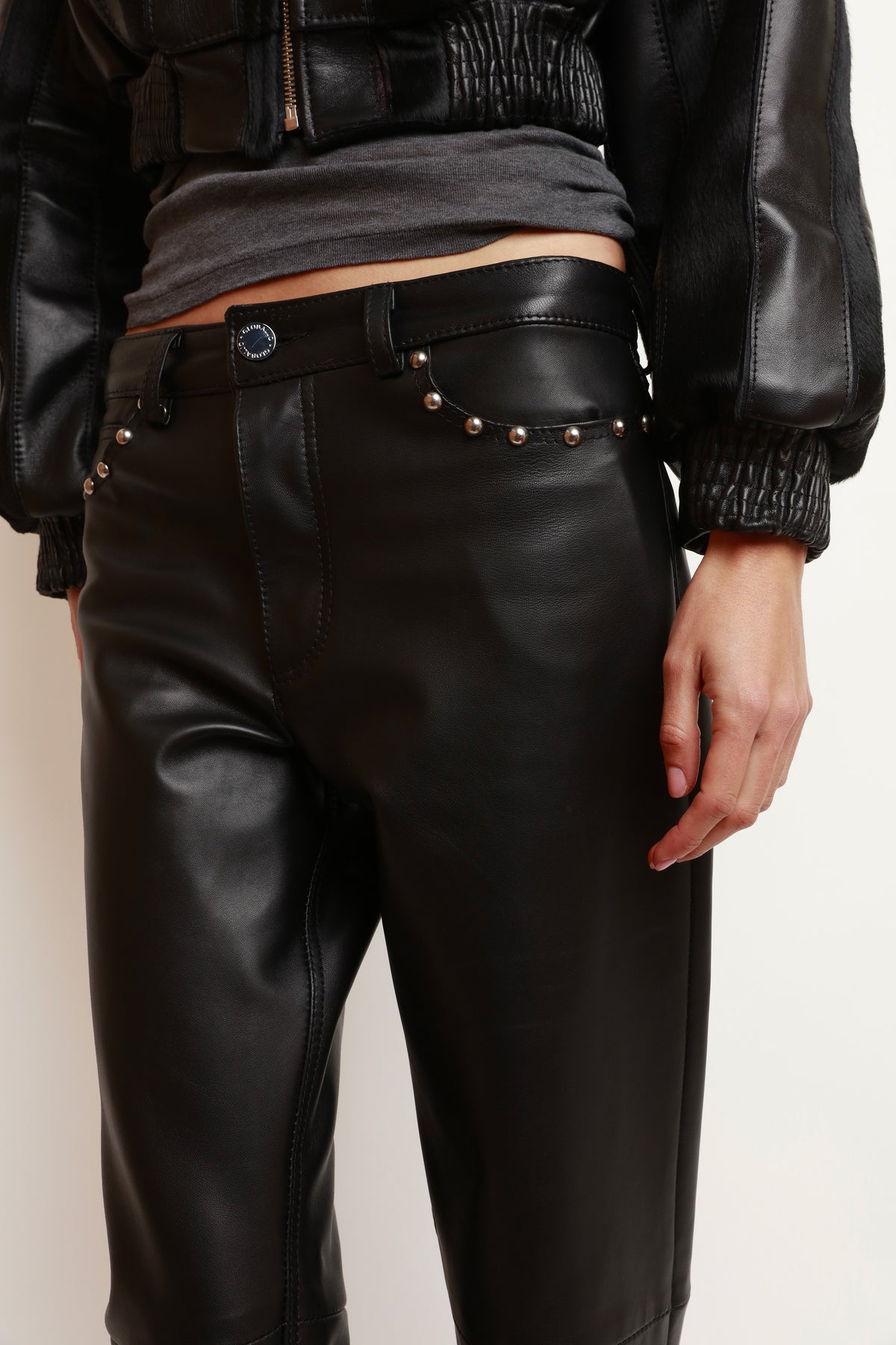 LEATHER STUDDED PANTS