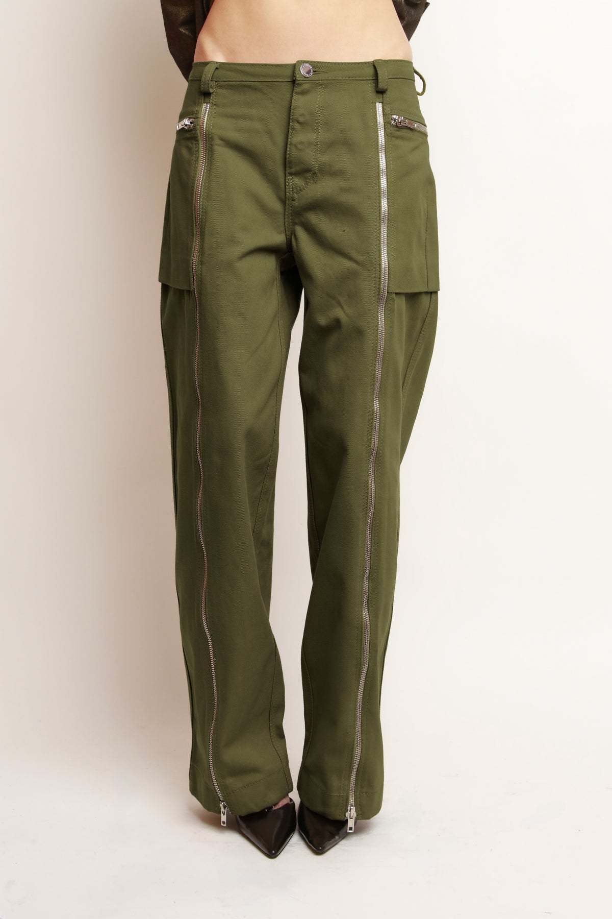 OLIVE ZIP UP PANTS