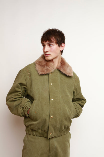 KHAKI CANVAS BOMBER