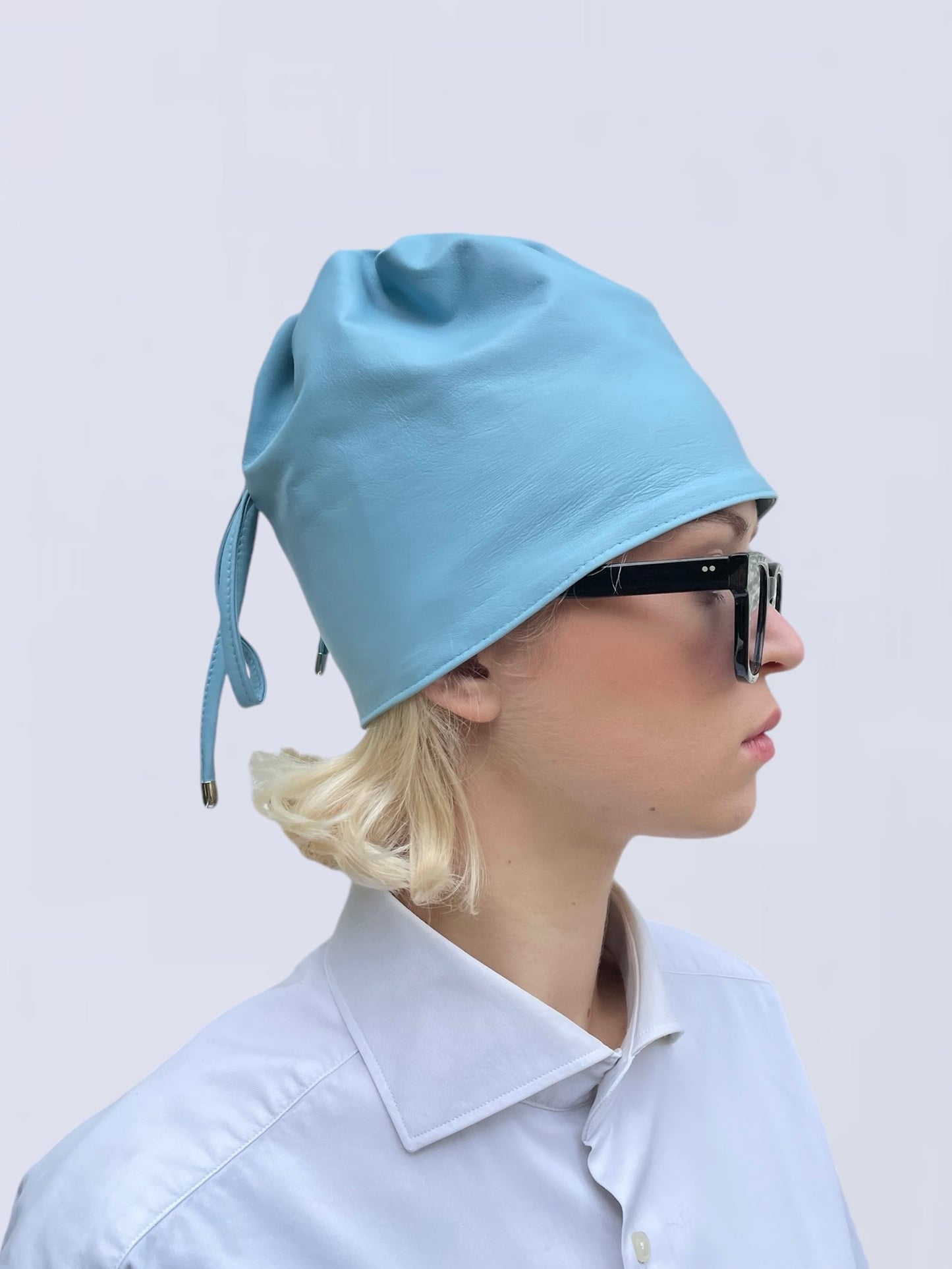 BABY BLUE LEATHER NECKWARMER