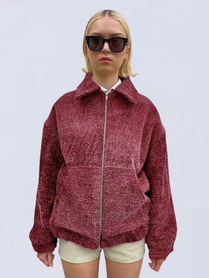 RED SUEDE BOMBER JACKET