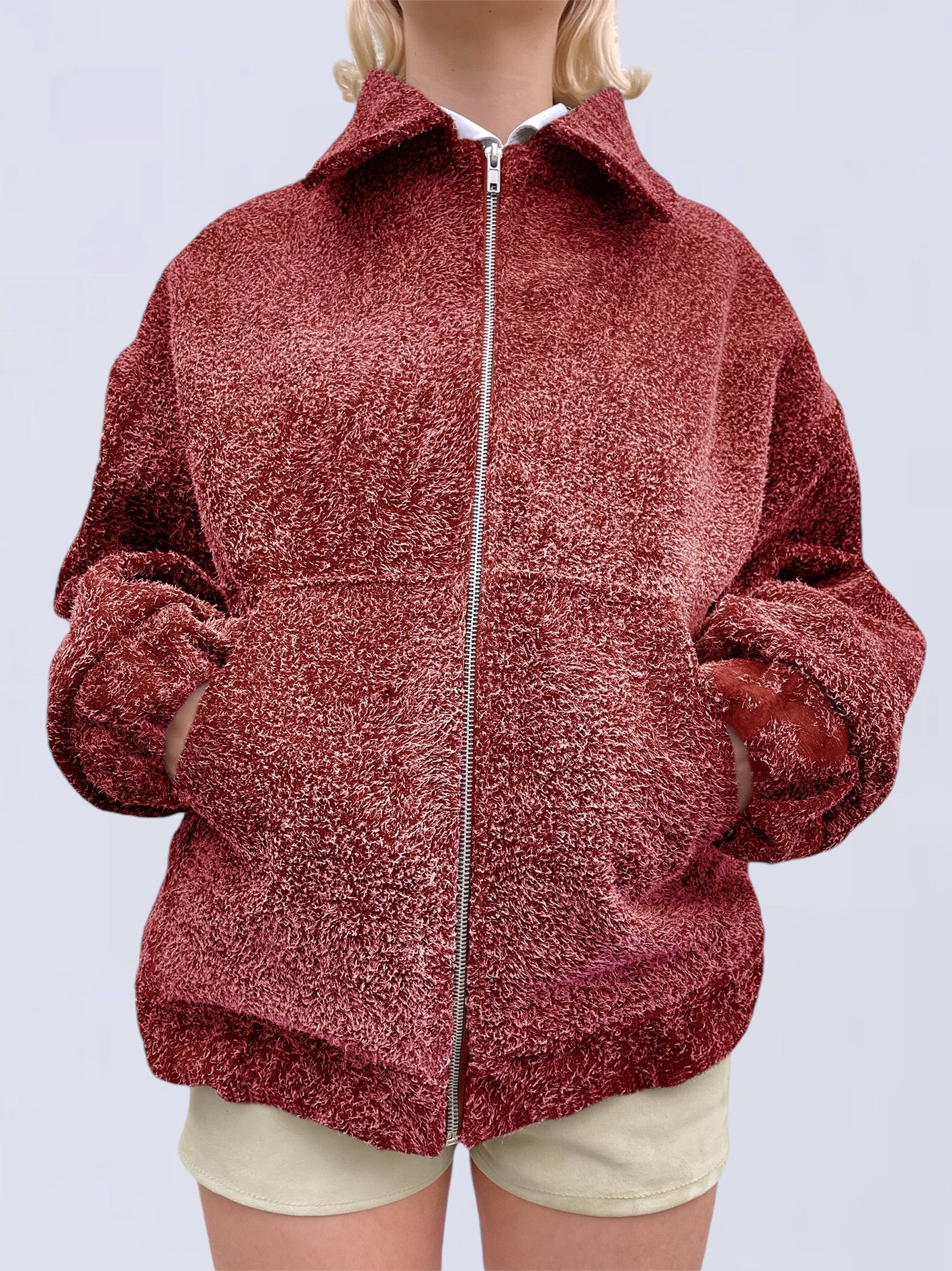 RED SUEDE BOMBER JACKET