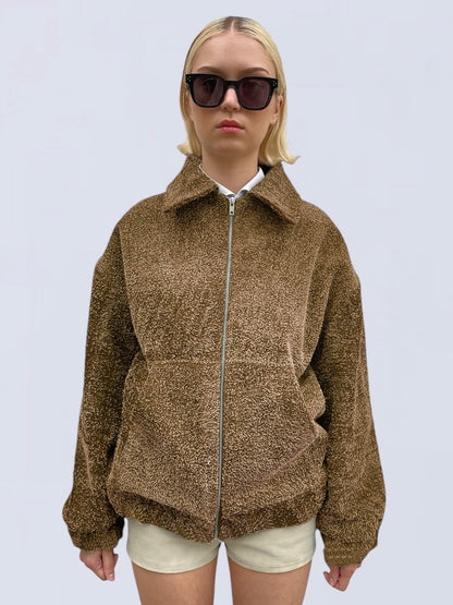 PALE BROWN SUEDE BOMBER JACKET