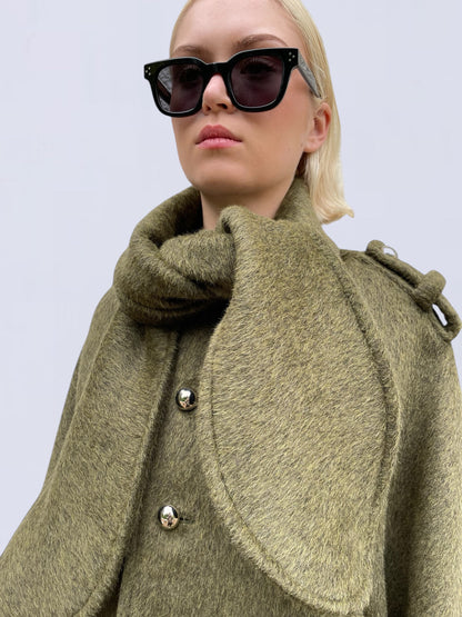 KHAKI MOHAIR CAPE JACKET