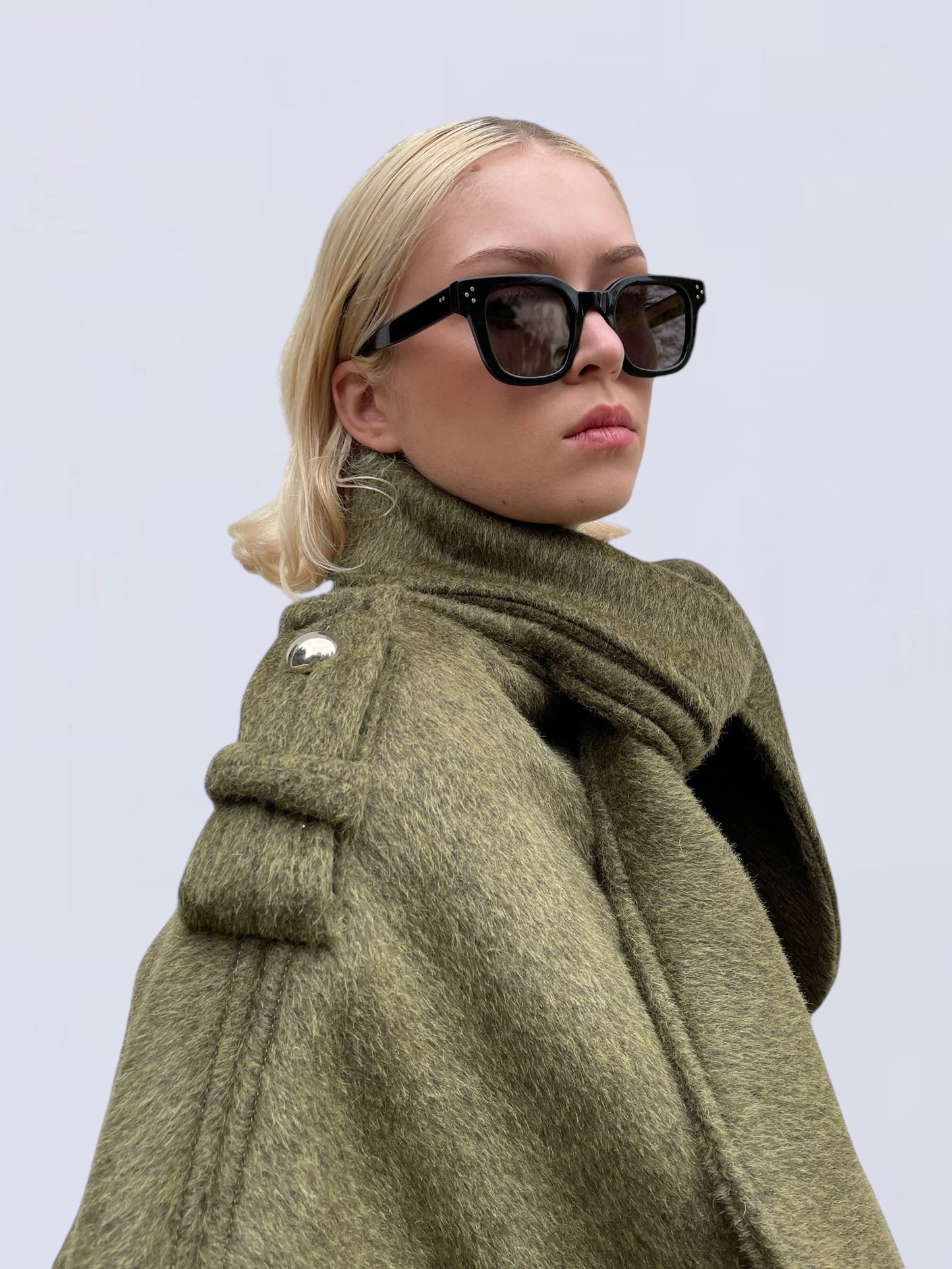 KHAKI MOHAIR CAPE JACKET