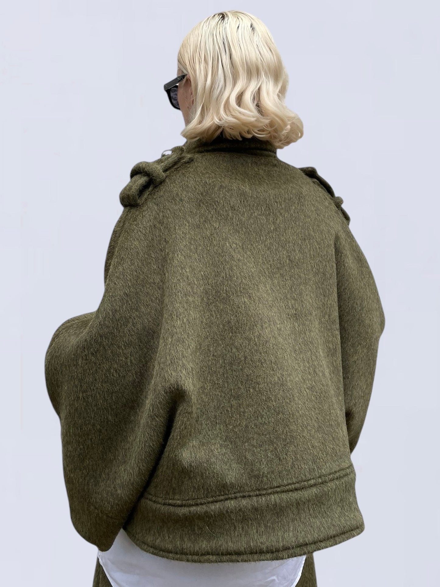 KHAKI MOHAIR CAPE JACKET