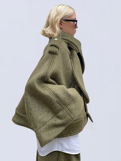 KHAKI MOHAIR CAPE JACKET