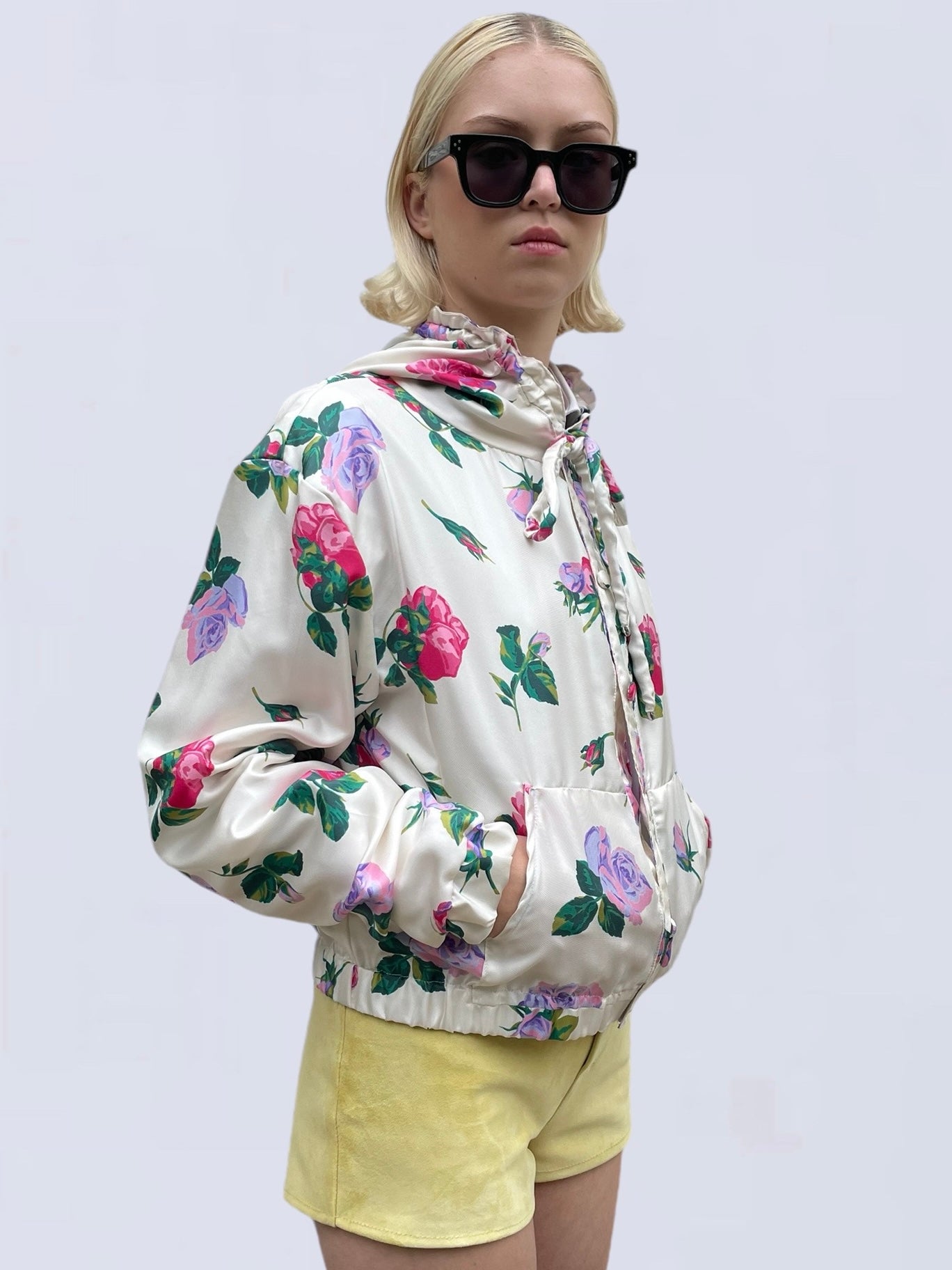 FLOWER SILK BOMBER JACKET