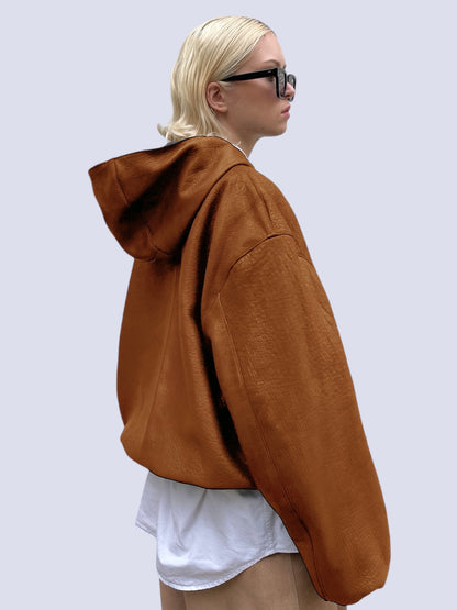 COGNAC BUBBLE LEATHER BOMBER JACKET