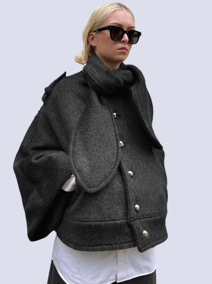 BLACK MOHAIR CAPE JACKET