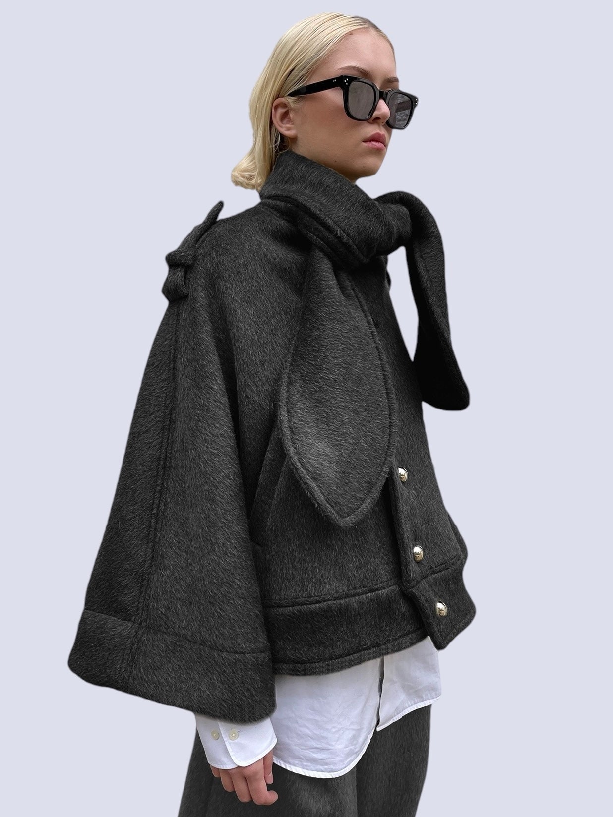 BLACK MOHAIR CAPE JACKET