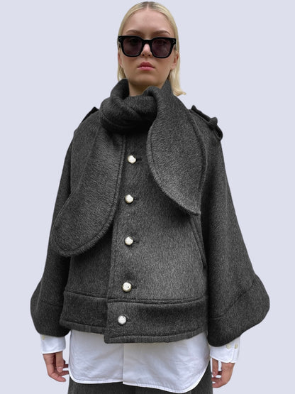 BLACK MOHAIR CAPE JACKET