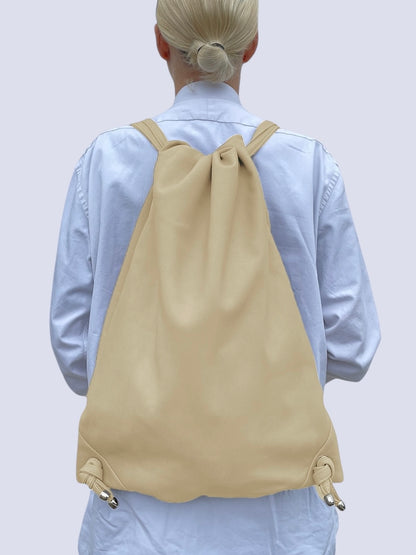 BEIGE LEATHER DRAW STRING BAG