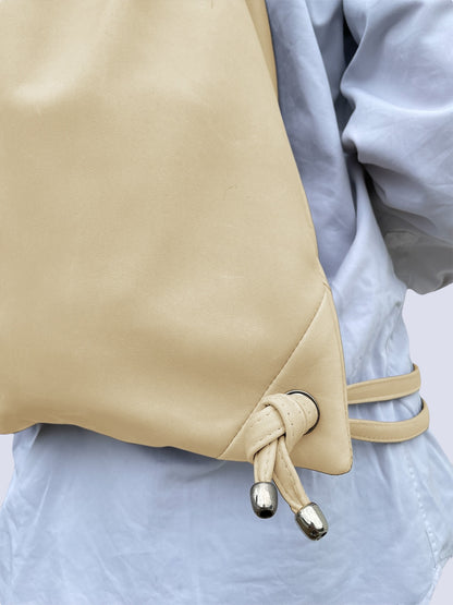 BEIGE LEATHER DRAW STRING BAG