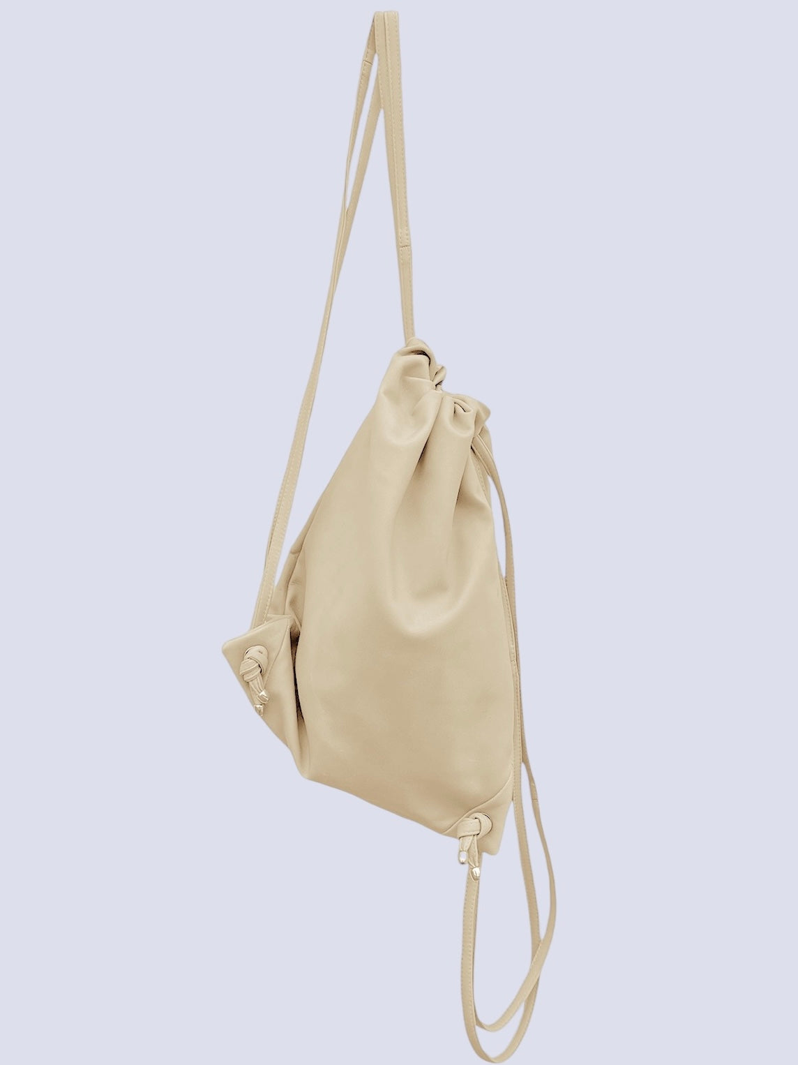 BEIGE LEATHER DRAW STRING BAG