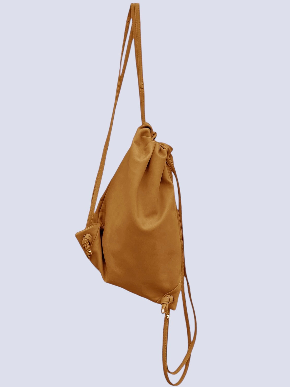 COGNAC LEATHER DRAW STRING BAG