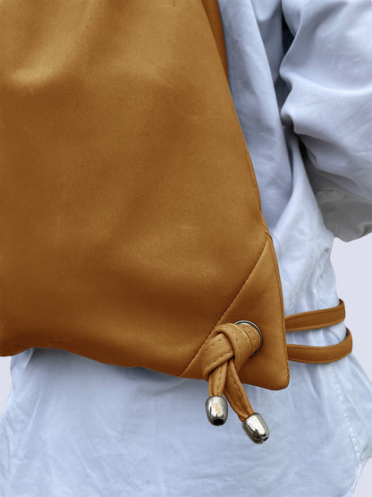 COGNAC LEATHER DRAW STRING BAG