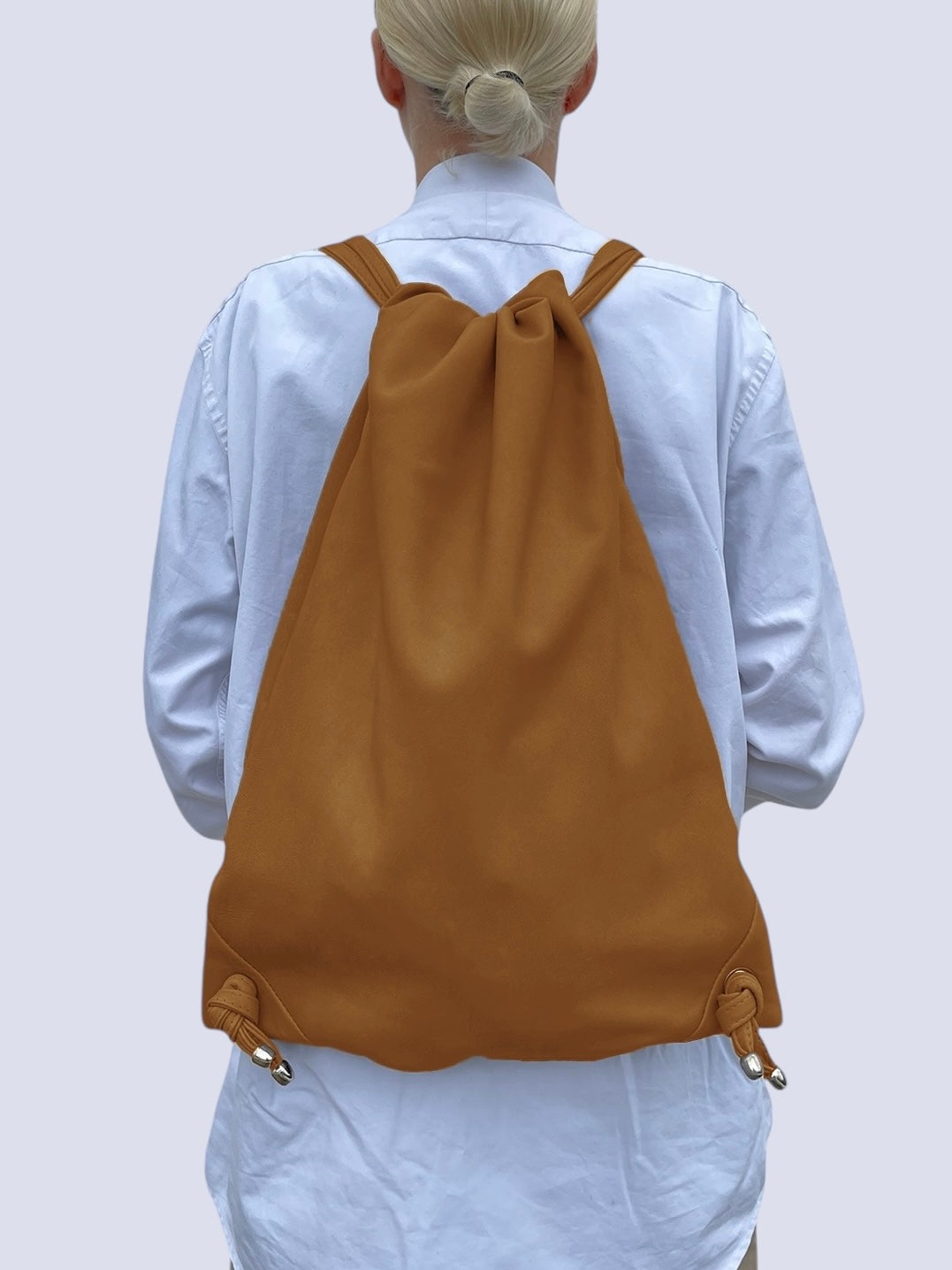 COGNAC LEATHER DRAW STRING BAG