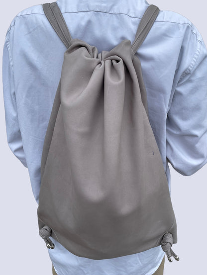 GREY LEATHER DRAW STRING BAG