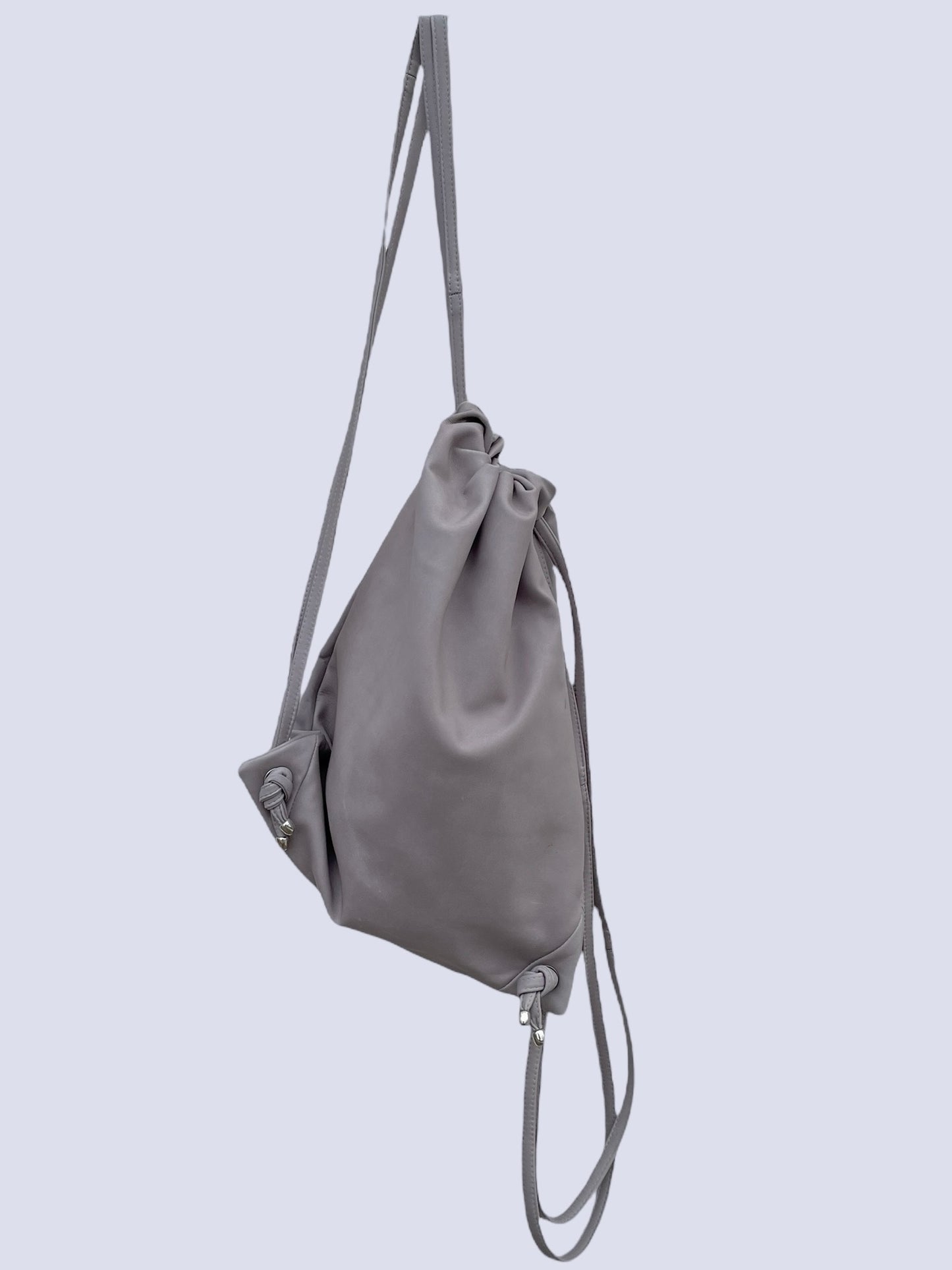 GREY LEATHER DRAW STRING BAG