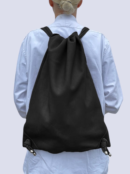 BLACK LEATHER DRAW STRING BAG