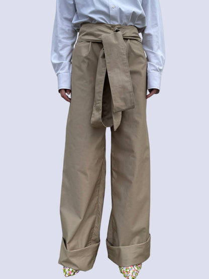 BEIGE CANVAS BOW PANTS