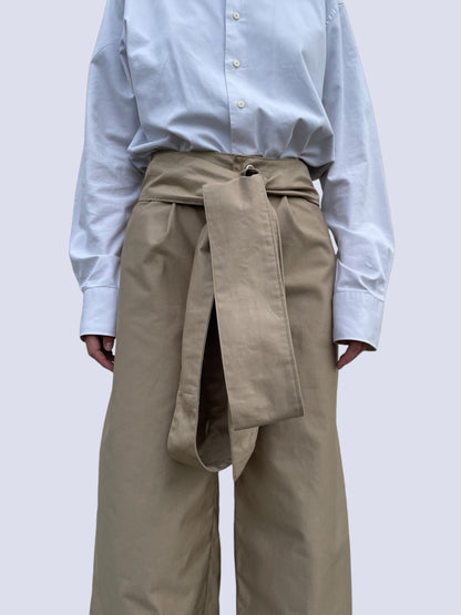 BEIGE CANVAS BOW PANTS