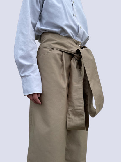 BEIGE CANVAS BOW PANTS