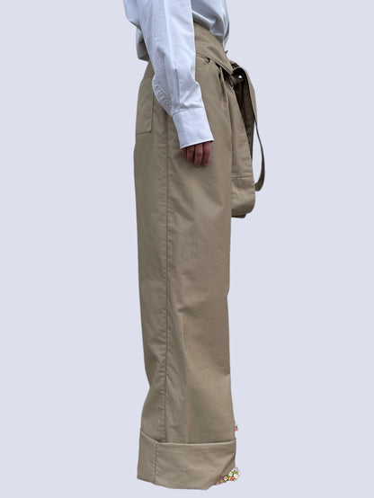 BEIGE CANVAS BOW PANTS