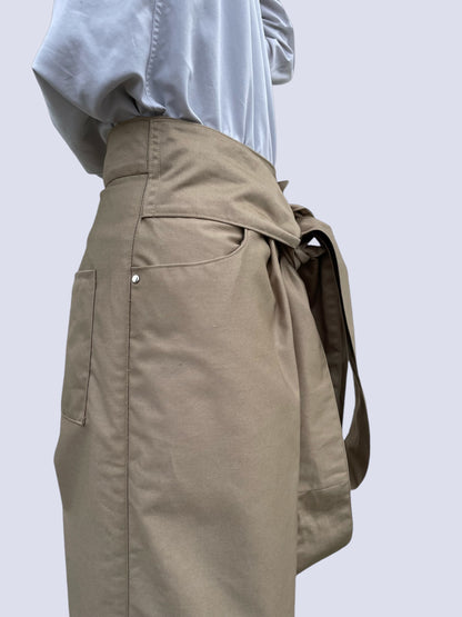 BEIGE CANVAS BOW PANTS