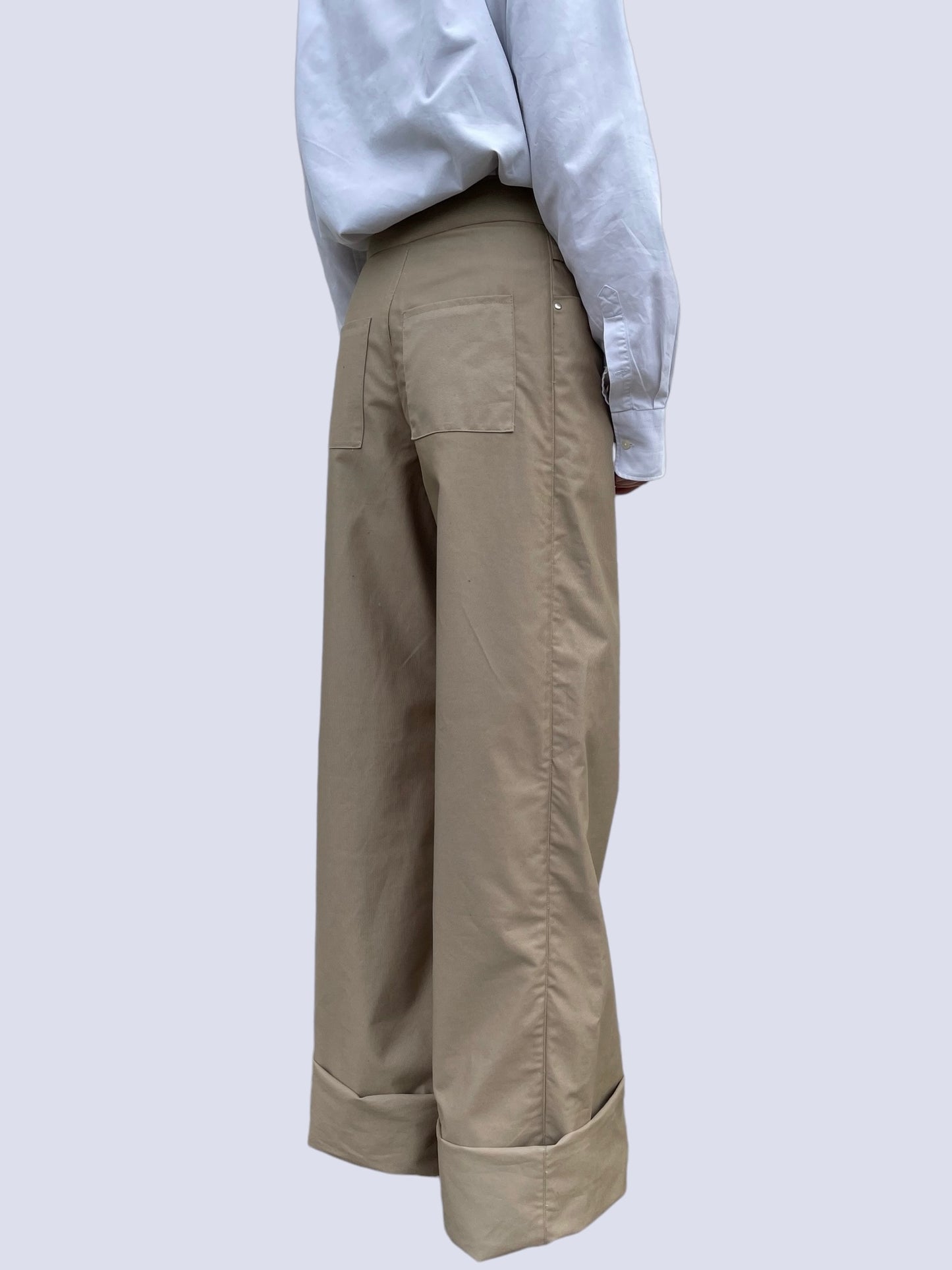 BEIGE CANVAS BOW PANTS