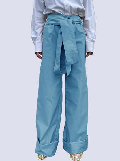 LIGHT BLUE CANVAS BOW PANTS