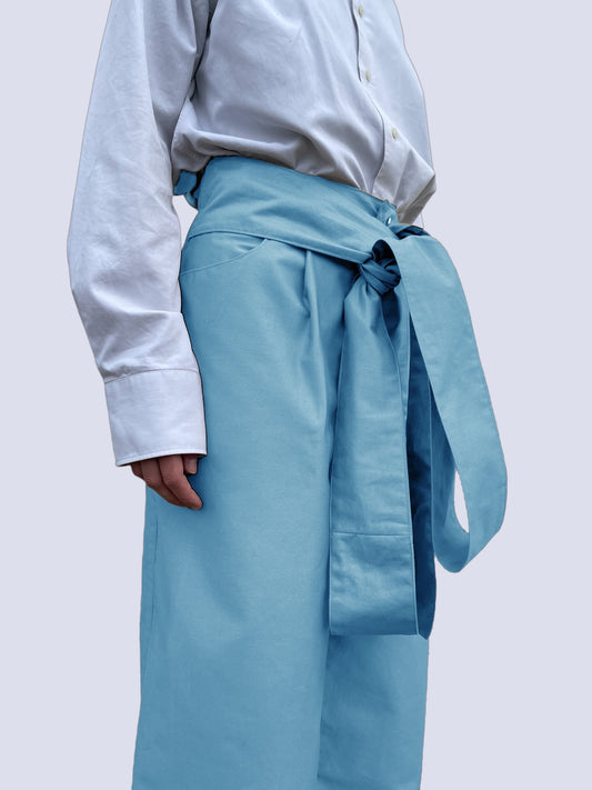 LIGHT BLUE CANVAS BOW PANTS