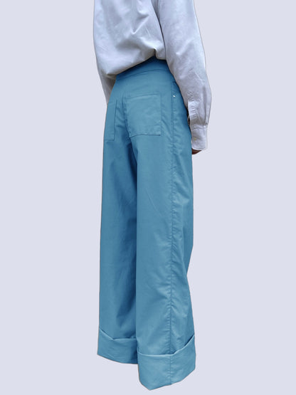 LIGHT BLUE CANVAS BOW PANTS