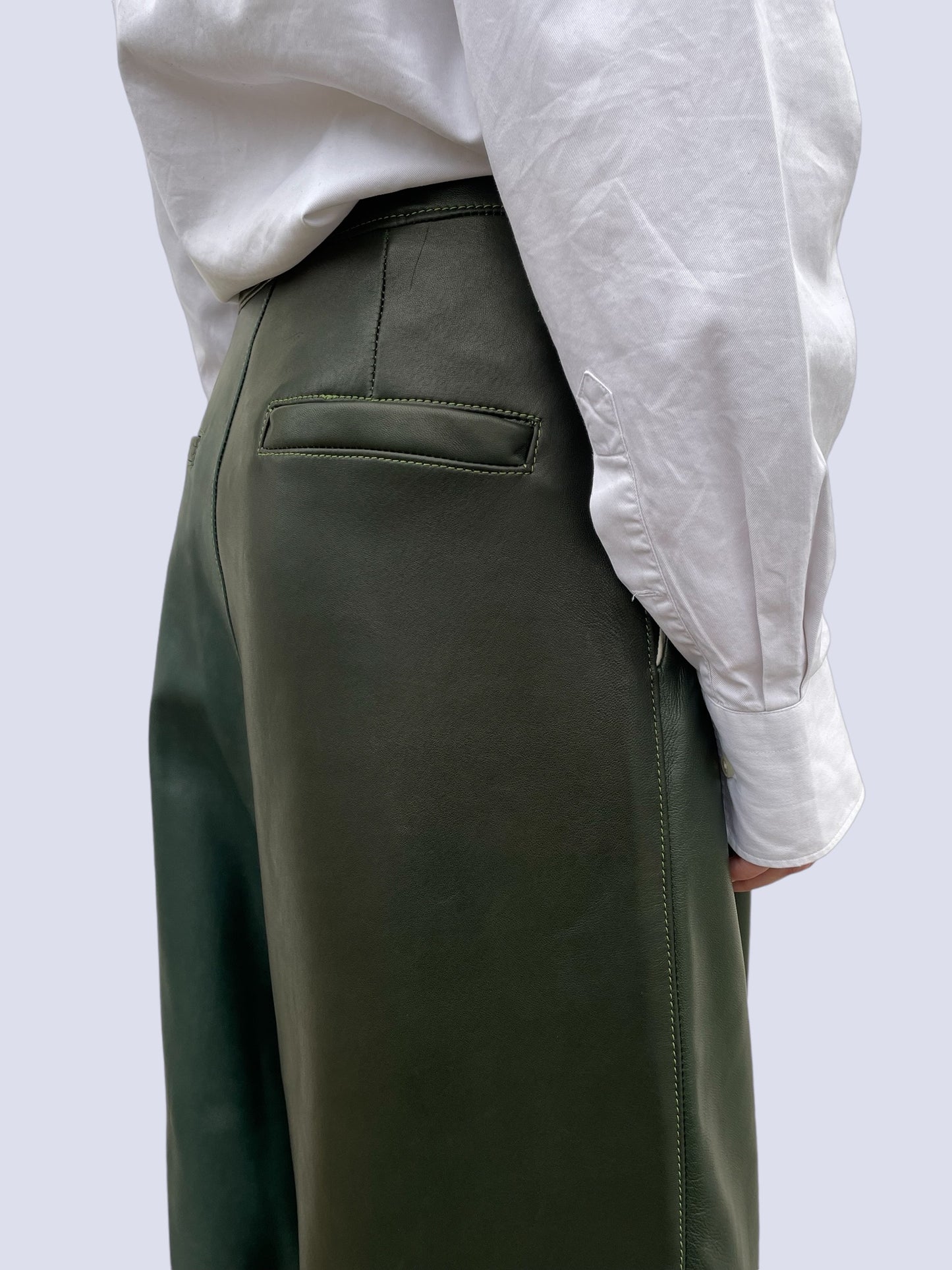 KHAKI LEATHER BOW PANTS