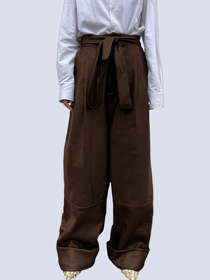 CHOCOLATE LEATHER BOW PANTS