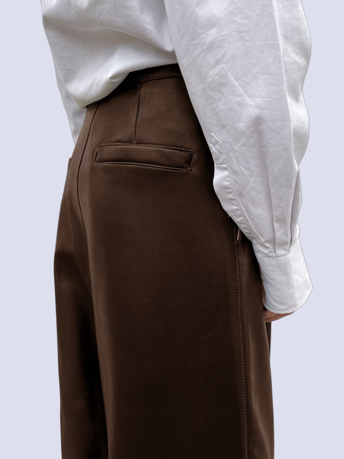 CHOCOLATE LEATHER BOW PANTS