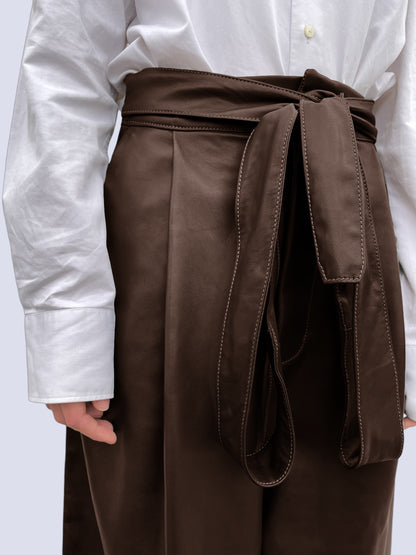 CHOCOLATE LEATHER BOW PANTS