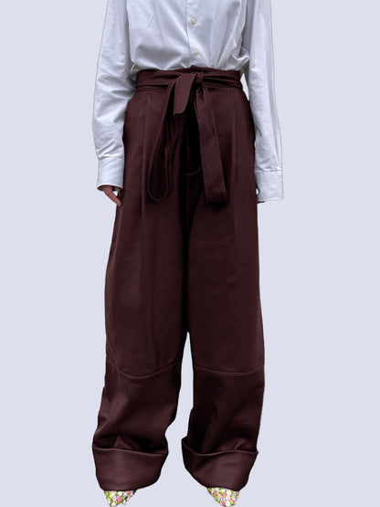 BURGUNDY LEATHER BOW PANTS