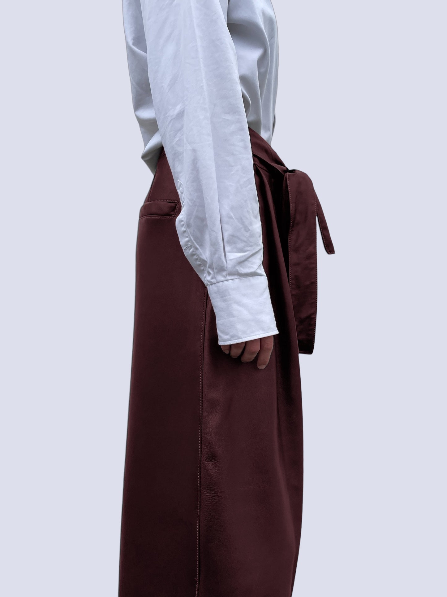 BURGUNDY LEATHER BOW PANTS