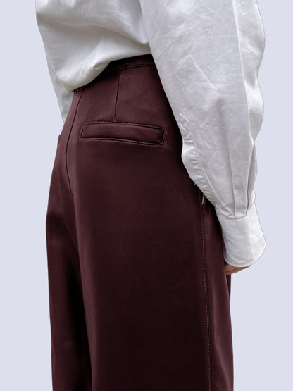 BURGUNDY LEATHER BOW PANTS