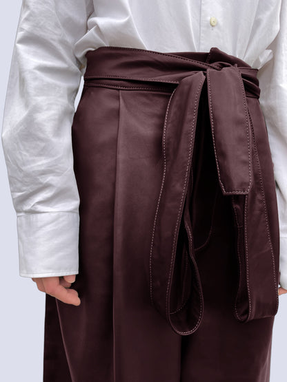 BURGUNDY LEATHER BOW PANTS