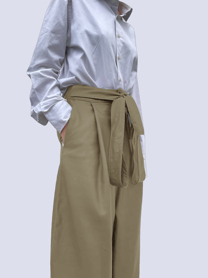 BEIGE LEATHER BOW PANTS