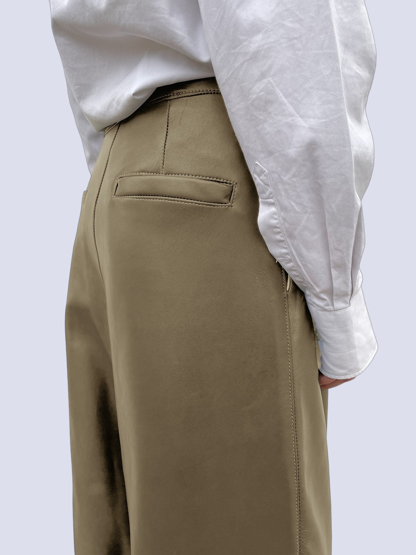 BEIGE LEATHER BOW PANTS