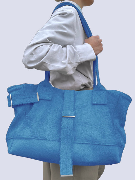 LIGHT BLUE COW HAIR WEEKENDER BAG